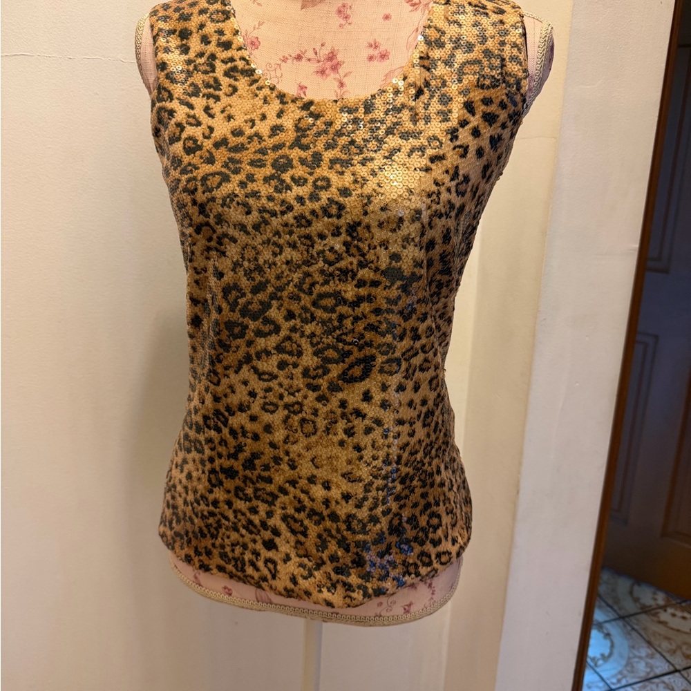Red Leopard Sequin Camisole - Gold and Black